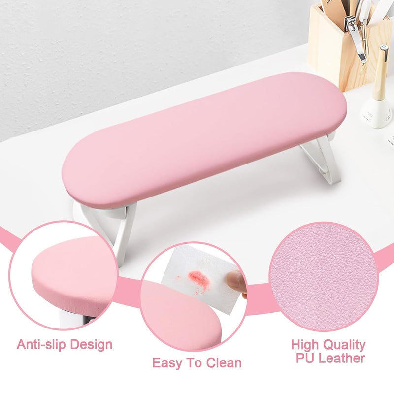 Subay Nail Arm Rest, Foldable PU Leather Manicure Hand Rest for Acrylic Nails Cushion Hand Holder, Nail Arm Rest Pillow Nail Art Tool for Nails Tech Manicure Pedicure Salon Home Use - Pink - Image 4